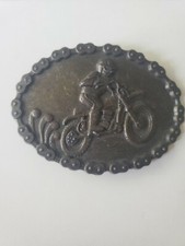 Vintage Dirt Bike Motorcycle Chain Rim Brass Tone Biker Motocross Belt Buckle