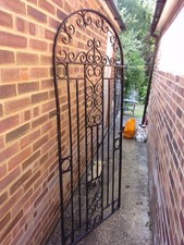 HEAVY DUTY SCROLLED WROUGHT IRON ARCHED GARDEN SIDE GATE - 199cm TALL, 80cm WIDE