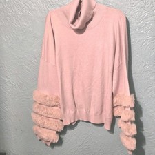 Cliché Pink Turtleneck Sweater with Faux Fur Accents Size 3X