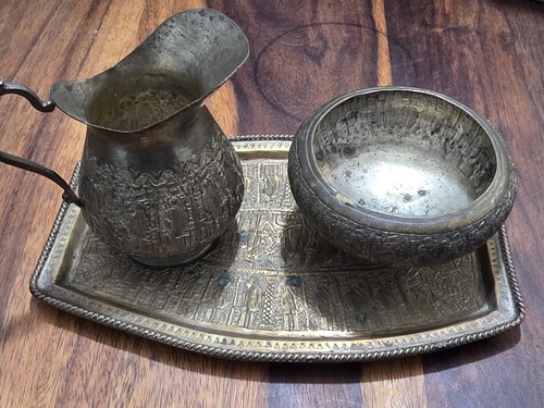 Vintage engraved brass tray - vintage,