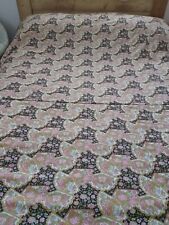 Vintage bedspread pink black green blue flower king size quilted throw 80s