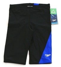 Speedo Powerflex Eco Black & Blue Revolve Splice Jammer Swimsuit Men's NWT