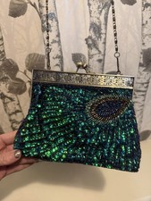 Vintage style Sequin Peacock Clutch Bag, Antique Beaded Evening Handbag purse