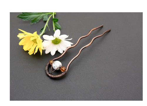 Antique copper hair bun fork