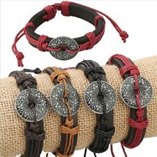 Leather Viking Rune Norse Shield Bracelet Wrist Band Adjustable Arm Band 19cm