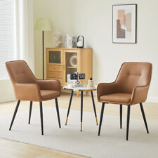 2pcs Faux Leather Dining Chairs Set Color Match Metal Legs Armchair Restauant