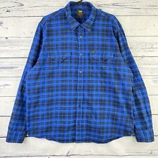 Lee Flannel Shirt Mens 2XL Blue Plaid Check Utility Blue Worker Work Wear