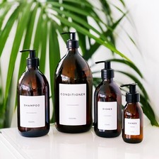 Amber Glass or Plastic Soap Dispenser Bottle with Waterproof Personalised Label