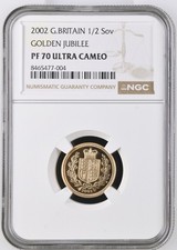 2002 Gold Proof  Half Sovereign 'Golden Jubilee' NGC PF70 ULTRA CAMEO