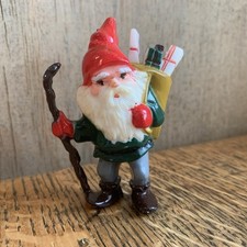 Vintage Walking Gnome / Elf Figurine Carrying Christmas Presents in Backpack 3” 