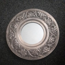 Small Decorative repousse pewter style Round Metal Mirror (10 inches)