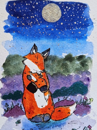 Sparkly fox mum child moon - sparkly,