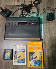 ORIGINAL ATARI CX-2600 WOODY CONSOLE  + PAC MAN + POWER + JOYSTICK  WORKING