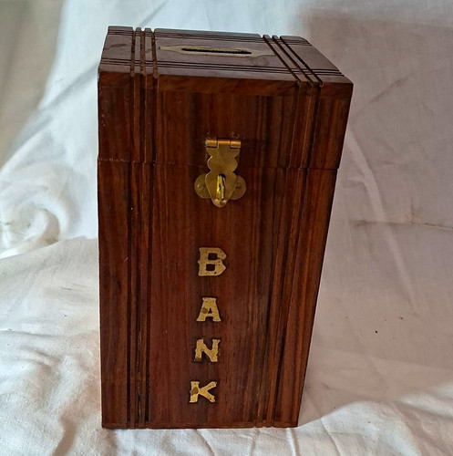 Wooden money box coin bank - money,