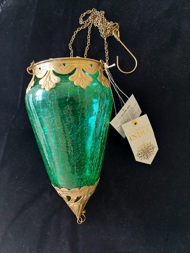 Green crackle glass hanging - green,