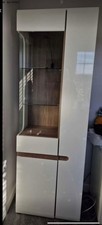 Gloss white with truffle oak trim tall display cabinet