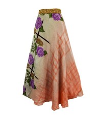Long Sari Silk Wrap Skirt S