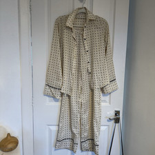 Womens Zara Cream Black Polka Dot Satin Pajamas Shirt Trouser Set Size UK Small