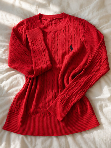Red camel cable knit unisex - red,