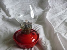 Vintage Kelly Nursery lamp in red. Glass shade & burner with wick.