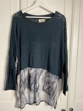 A Postcard From Brighton Top Womens Size 2 - UK 14 16 Blue Oversized Cotton Knit