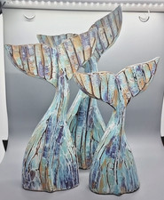 Nautical Wooden Whale Tail Hand carved & painted in Bali - Pinus Wood Light Blue