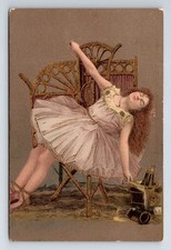 Ballet: Drunk Ballerina With Red Hair. Unposted Gilded Postcard.