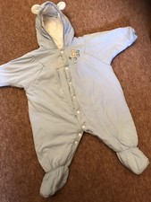BABY BOY PADDED ROMPER BLUE HOODED OUTDOOR WARM ALL IN ONE 6 MONTHS UK SUIT M&S