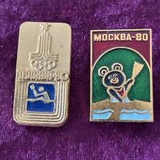 Joblot Of Two Moscow Summer Olympics 1980 Canoeing Pin Badges Anodised Aluminium