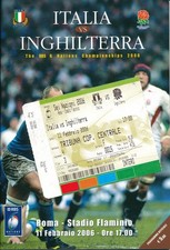 RUGBY UNION PROGRAMME 2006 Italy v England (Six Nations) + MATCH TICKET