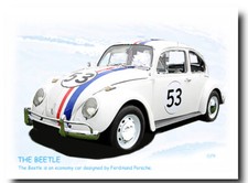 HERBIE VW BEETLE CAR  birthday/greeting card -BY BEACHCOMBER CARDS