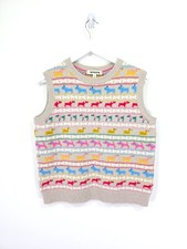 Boden Sweater Vest Medium Grey Edie Dogs Fair Isle Sleeveless Knitted Tank Top