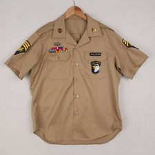 Vintage US Army Vietnam War Uniform Shirt Mens Large L Brown Patch Eagle Badge