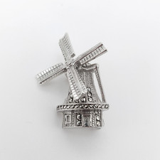 Vintage Silver Windmill Brooch Marcasite Dutch Mill Spinning Pin Sterling Silver