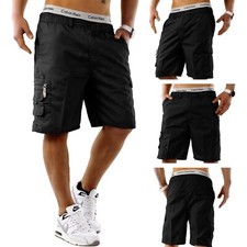 Mens Cargo Combat Multi Pocket Elasticated Waist Size Plain Lightweight Shorts