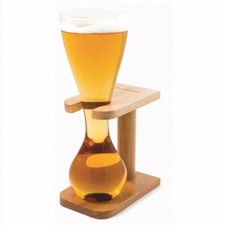Quarter Yard of Ale Glass with Wooden Stand Kwak / Belgian Glassware Design Gift