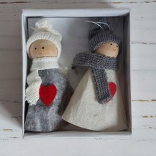 Tomte Winter Dolls Christmas Decorations 2pk Hanging Wood Face Felt Knit Danish