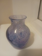 SMALL DECORATIVE CAITHNESS GLASS, BLUE SWIRL DESIGN  VASE, 4ins S TALL, NEW