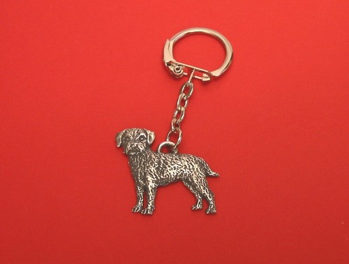 Border terrier pewter keyring - border,