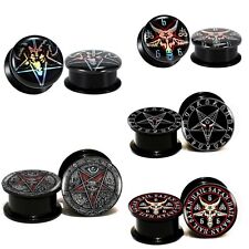 Occult Hail Satan Baphomet Goat Screw on Ear Plug Expander Stretcher 6mm - 30m