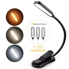 7 LED Book Light - USB Rechargeable, 3-Level Adjustable Clip-on Reading Lamp