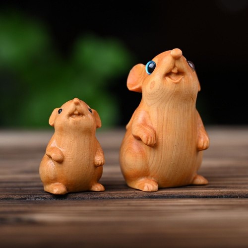 Wood carved zodiac mouse - carved,