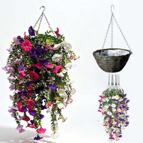 Hanging basket with - basket, artificial