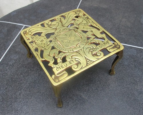 Vintage antique brass trivet - vintage,