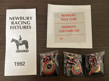Newbury 1992 Enamel Horse Racing Badge Set Car Sticker & Fixtures -FREE POSTAGE