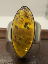 Quality 925 Sterling Silver Amber Set Ring • Size - M½ • 4.98 Grams