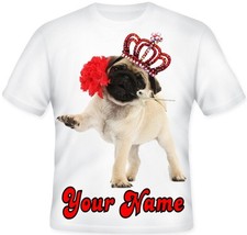 GIRLS Top PUG DOG PUPPY with PRINCESS TIARA Crown Rose T Shirt Great Gift 