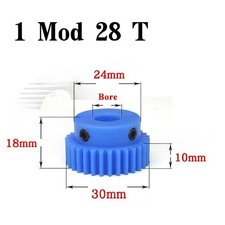 1 Mod 28 Teeth Blue Nylon Spur