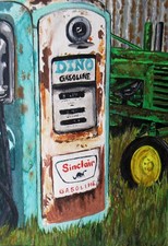 Original watercolor painting, antique gas pump, size 5x7 automotive art