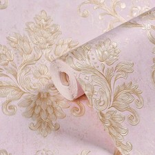 3M Elegant Gold Damask Waterproof Wallpaper Murals Embossed Textured PVC Roll